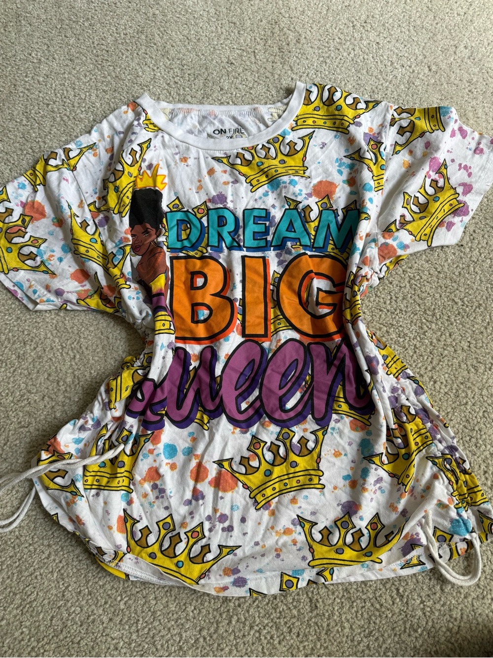 Rainbow White Multicolor "Dream Big Queen" Short Sleeve Tee